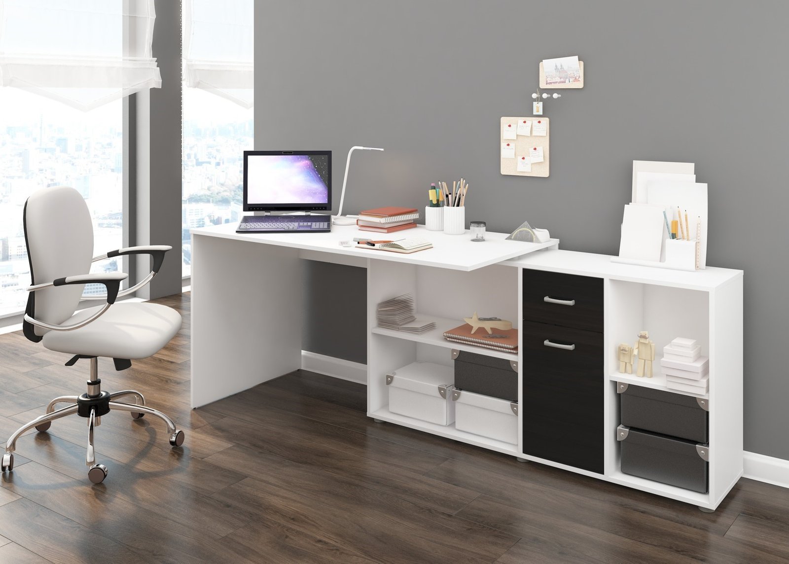 BEAT table P adjustable angle, white, black, connector