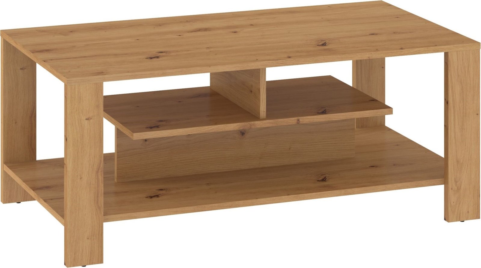 SLIDE 06 coffee table with shelf for living room, oak color