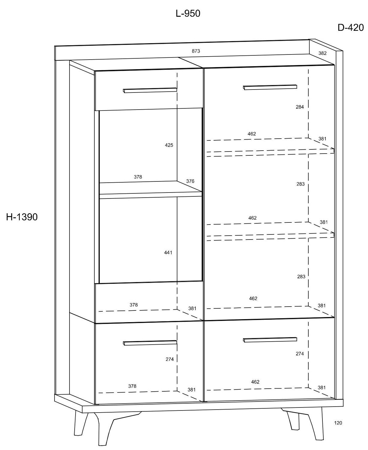 BOX 13 furniture, low living room display cabinet with doors, oak, white, black - Image 2