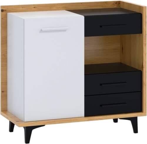 BOX 01 furniture, cabinet, chest of drawers, for living room, oak, white, black