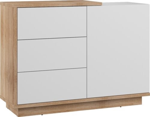 HYBRID 04 chest of drawers with doors for living room, Sonoma oak, white, polishedHYBRID