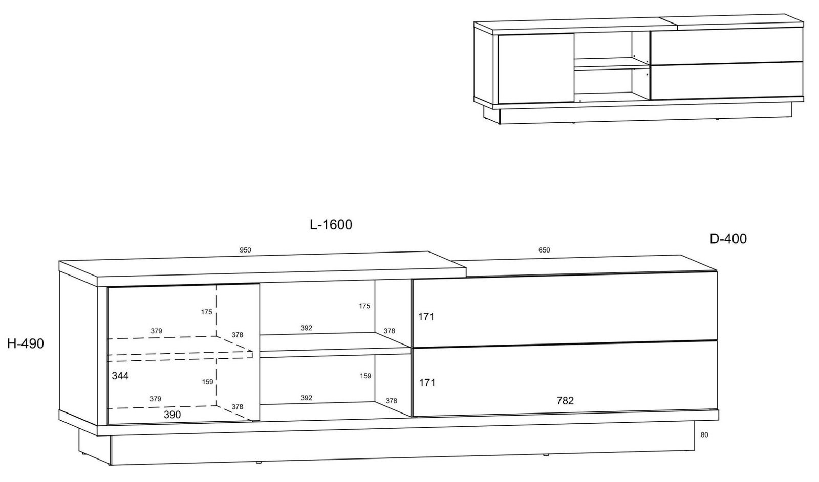 HYBRID 21 furniture, chest of drawers, TV table, black and white glossy colorHYBRID - Image 3