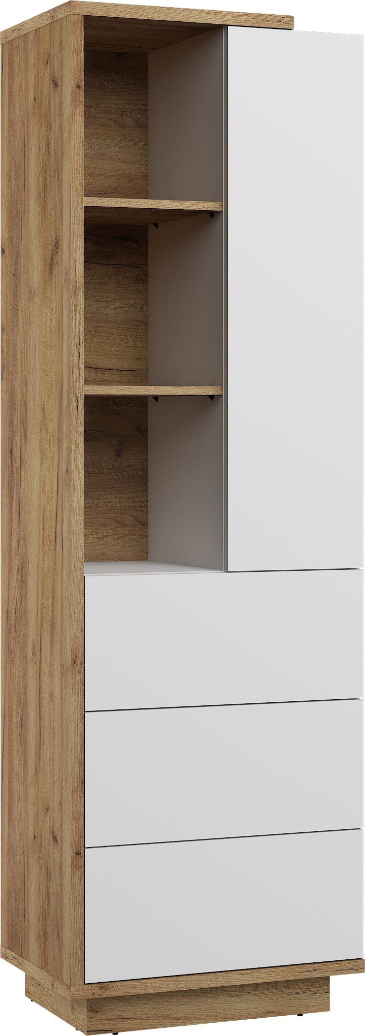 HYBRID 19 furniture, high bookcase with shelves, drawer, door, golden oak color, whiteHYBRID