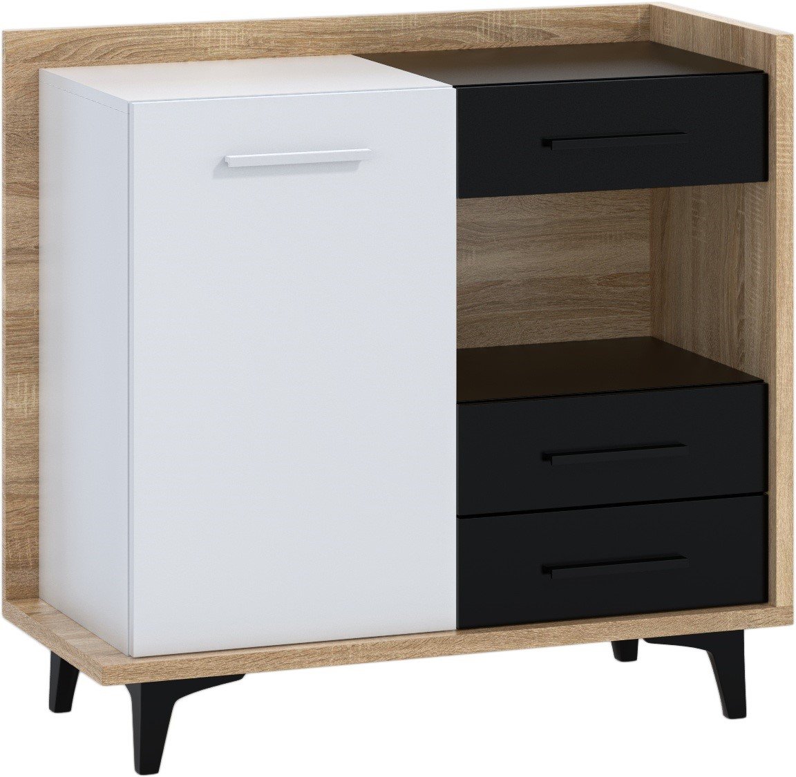 BOX 01 furniture, cabinet, chest of drawers, Sonoma oak, white, black