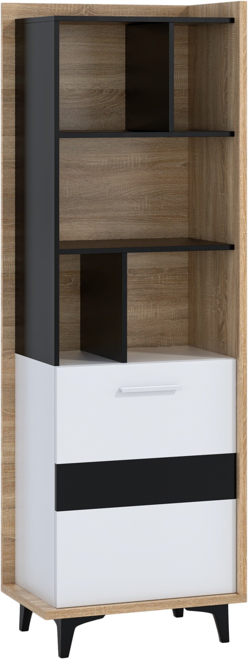 BOX 06 furniture bookcase with shelves and doors, Sonoma oak, white, black