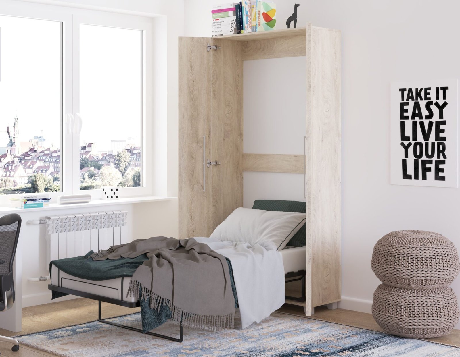 Vertical wall bed TEDDY 90, oak imitation - Image 3