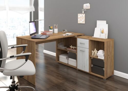 BEAT P height-adjustable corner desk, gold/white
