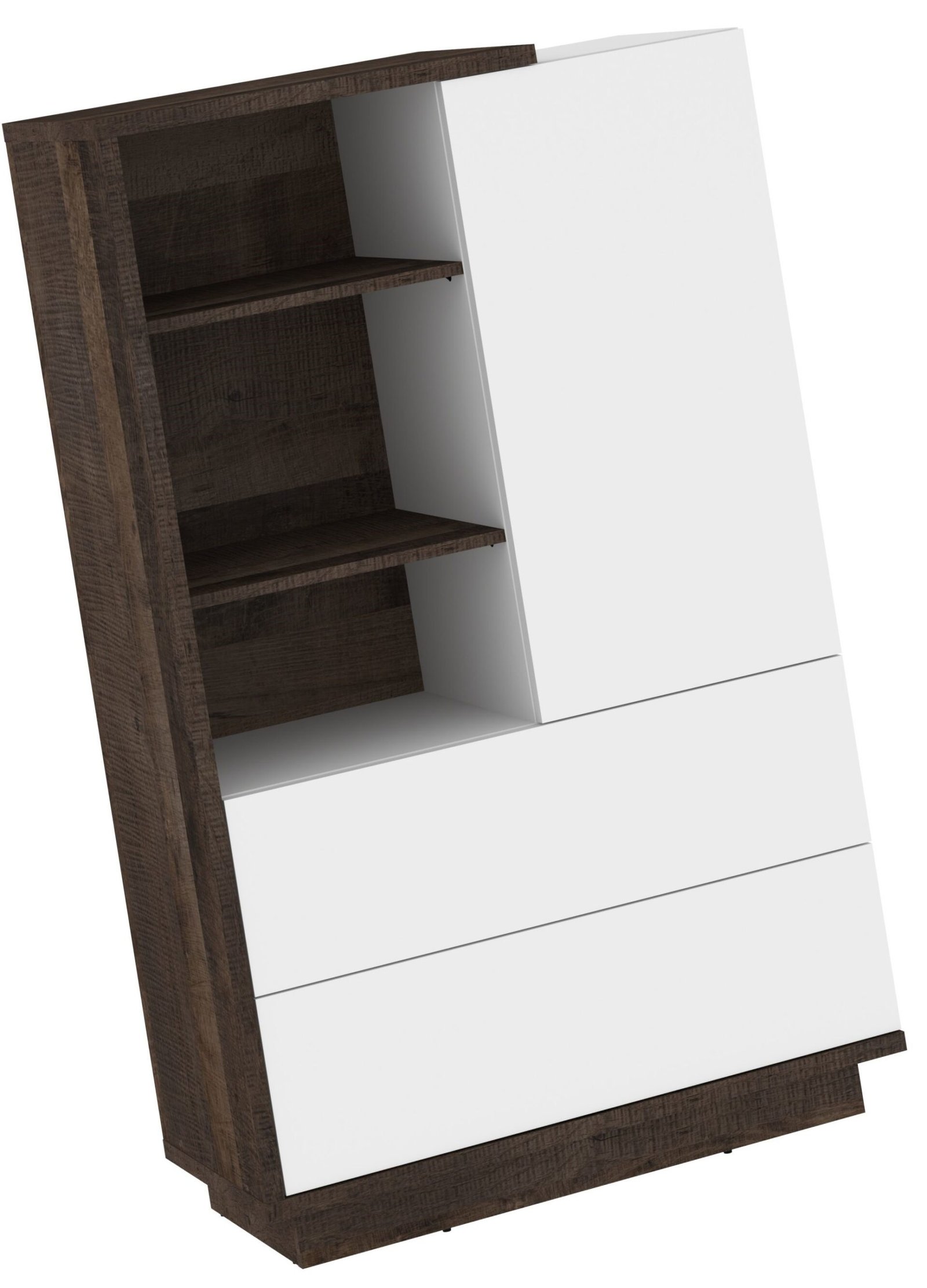 HYBRID 17 low bookcase with drawers and shelves, oak color, white glossy colorHYBRID - Image 4
