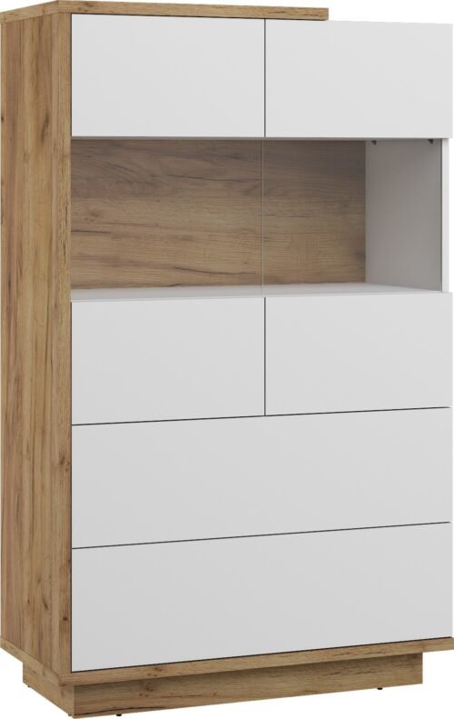 HYBRID 28 furniture low display cabinet with drawers for living room, oak color, gold color, whiteHYBRID