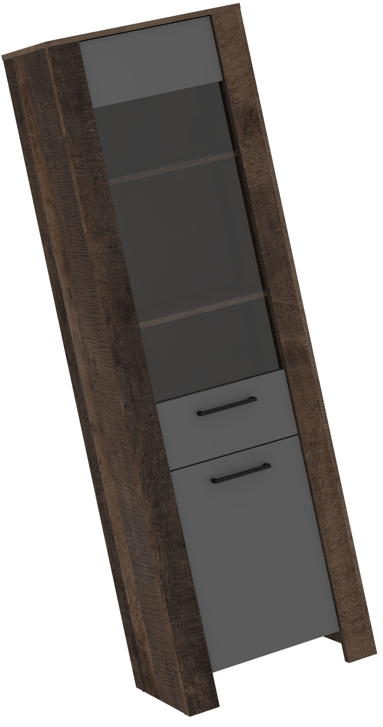 SLIDE 15 furniture, tall, narrow display cabinet for living room, Grange oak, graphite - Image 4