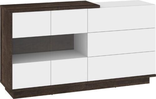HYBRID 10-piece large display cabinet chest of drawers, grange oak, white, glossyHYBRID