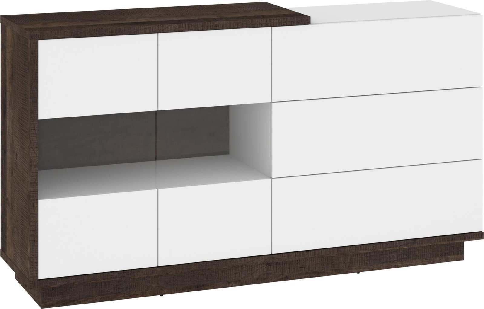 HYBRID 10-piece large display cabinet chest of drawers, grange oak, white, glossyHYBRID