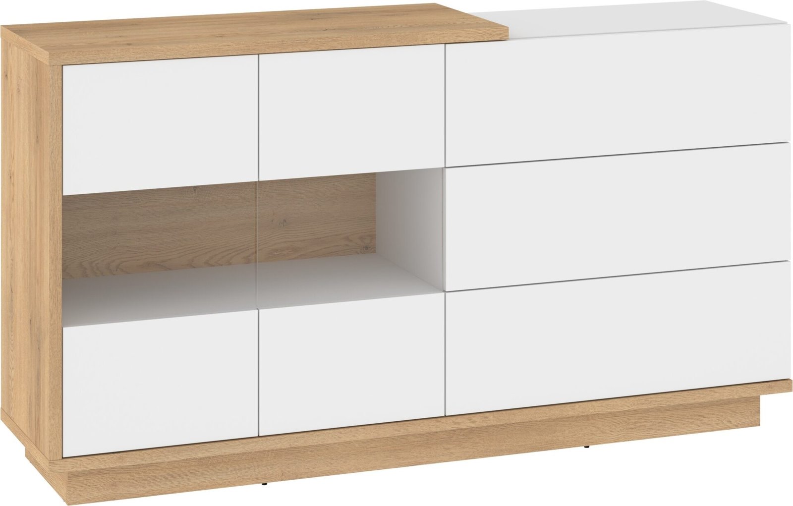 HYBRID 10-piece large display cabinet chest of drawers, cremona oak, glossy whiteHYBRID