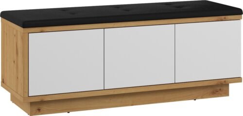 HYBRID 02 hallway cabinet with seat, oak, white glossy colorHYBRID