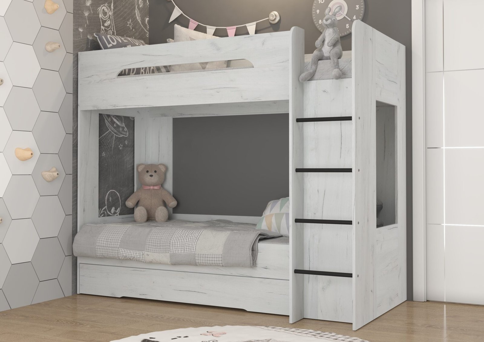 Children's bunk bed for youth, 2 persons, 80x200, BLIN, oak color, white - Image 3
