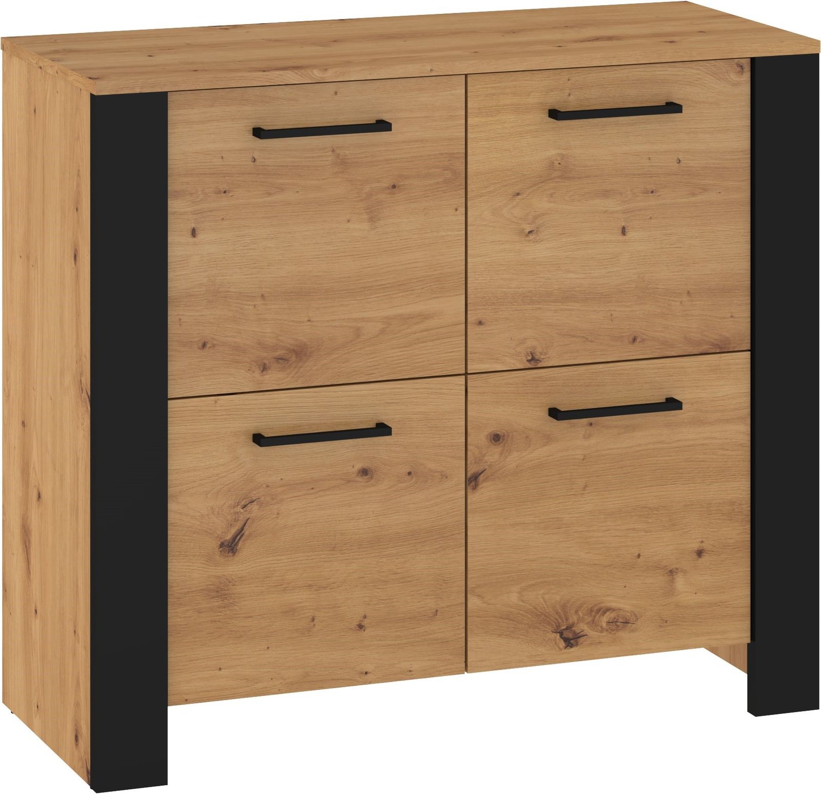 SLIDE 04 furniture chest of drawers with doors for living room, bedroom, artistic oak color, black