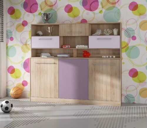 Folding wall bed 90×200 ROGER + base Sonoma, lavender purple
