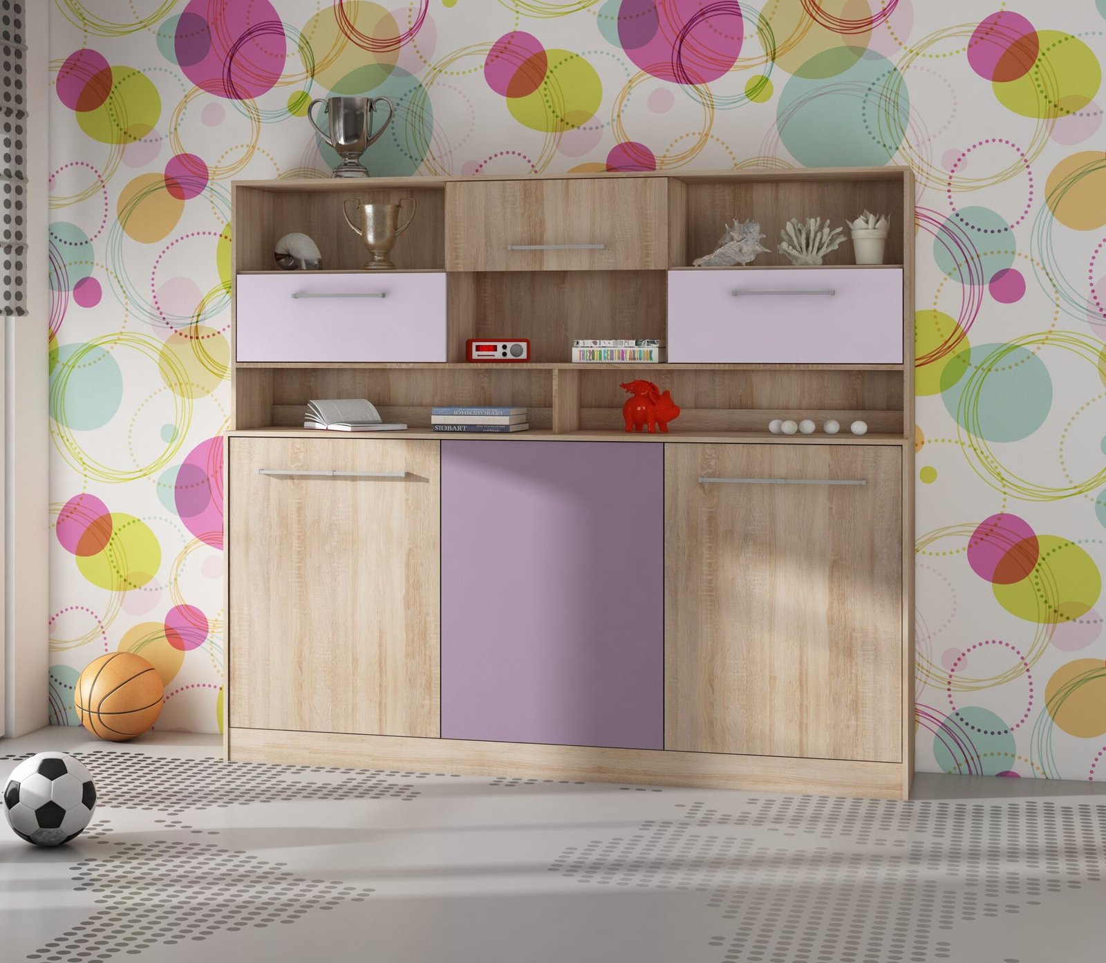 Folding wall bed 90x200 ROGER + base Sonoma, lavender purple