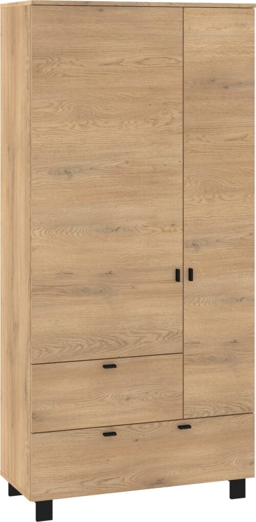 VEGAS 14 wardrobe with rod and shelves for hallway, cremona oak, black