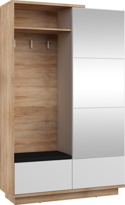 HYBRID 16-piece hallway cabinet with seat, Sonoma oak, white gloss colorHYBRID