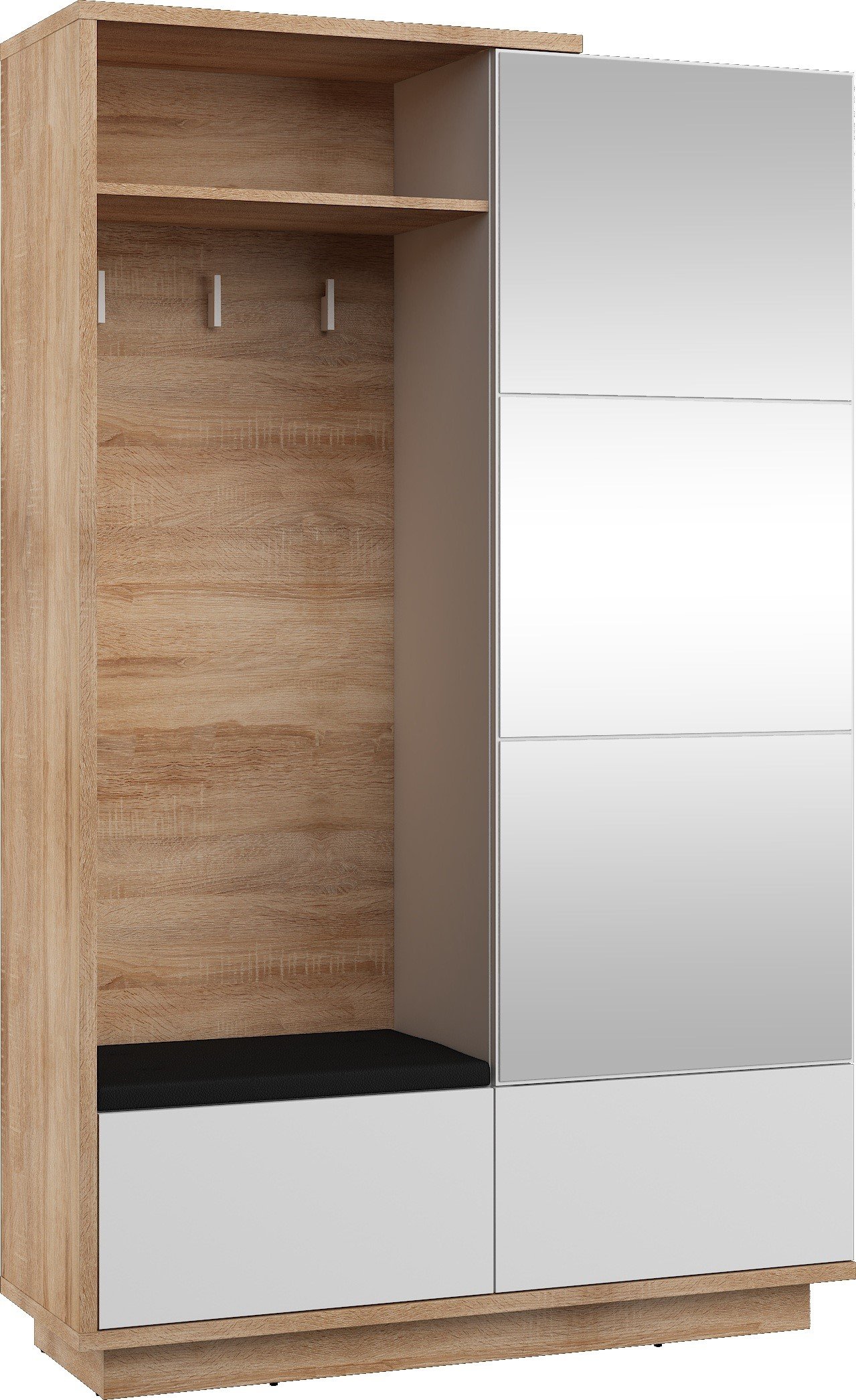 HYBRID 16-piece hallway cabinet with seat, Sonoma oak, white gloss colorHYBRID