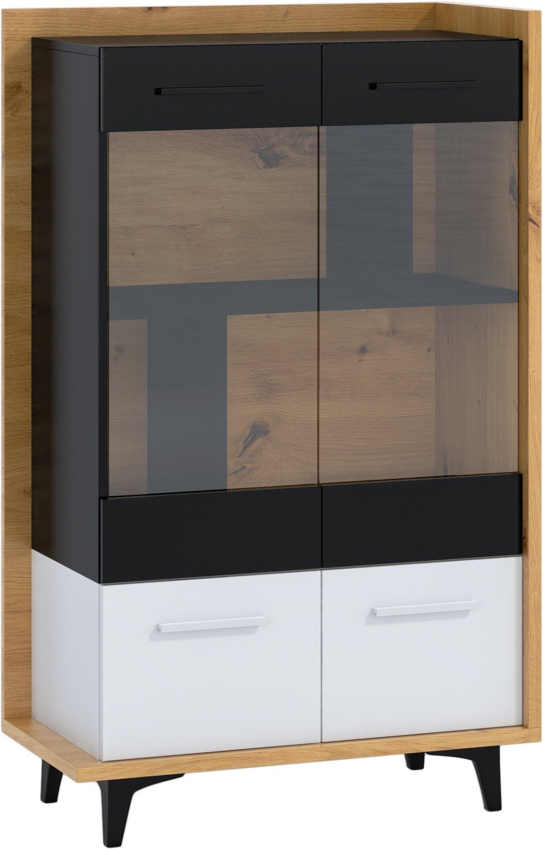 BOX 12 furniture, low living room display cabinet with doors, oak, white, black
