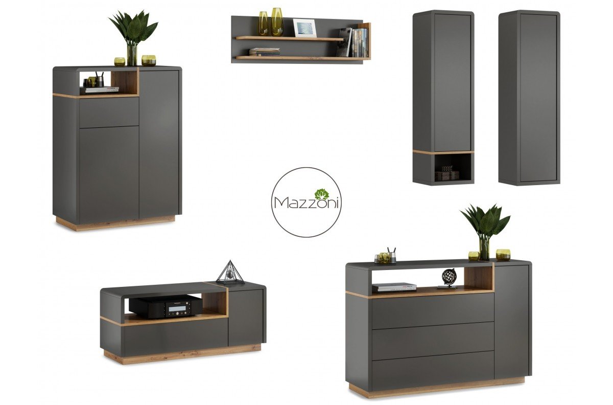 FOLK anthracite (dark grey) / craftsman oak furniture set - MODERN LIVING ROOM WALL CABINET WITH SMALL TV UNIT - Image 2