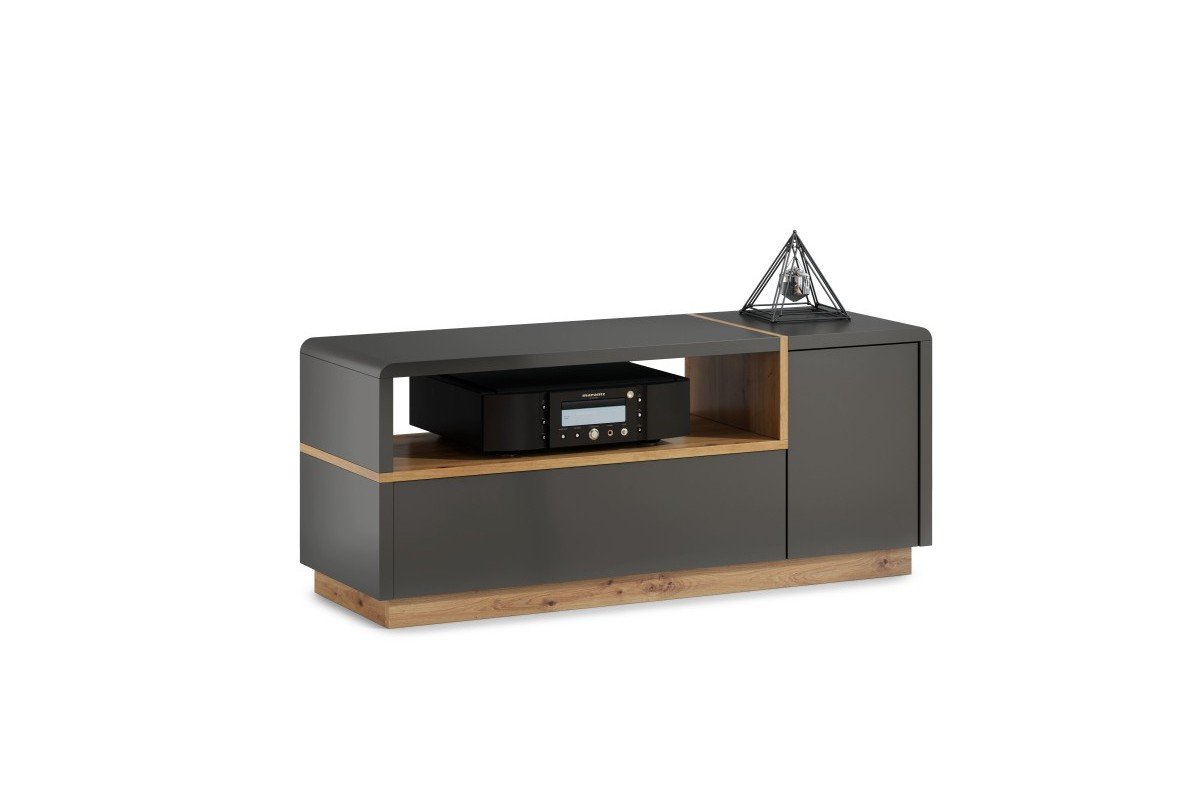 FOLK anthracite (dark grey) / craftsman oak furniture set - MODERN LIVING ROOM WALL CABINET WITH SMALL TV UNIT - Image 3