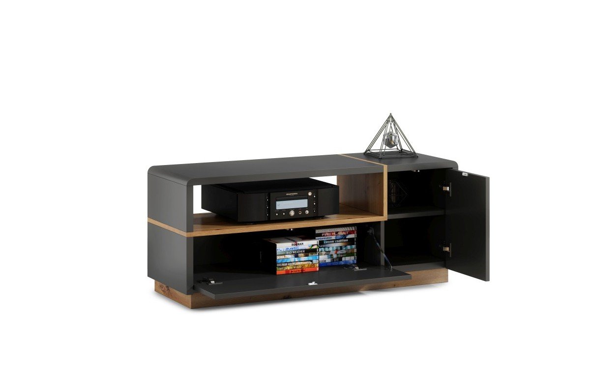 FOLK anthracite (dark grey) / craftsman oak furniture set - MODERN LIVING ROOM WALL CABINET WITH SMALL TV UNIT - Image 4