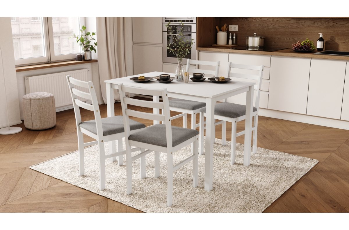 TORINO table + 4 chairs, white/light grey set (fabric "Sawana 21") - WOODEN KITCHEN/DINING ROOM SET - Image 2