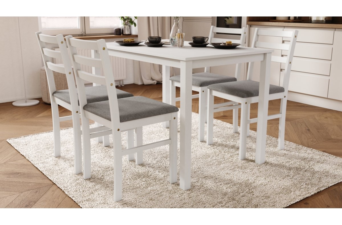 TORINO table + 4 chairs, white/light grey set (fabric "Sawana 21") - WOODEN KITCHEN/DINING ROOM SET - Image 3