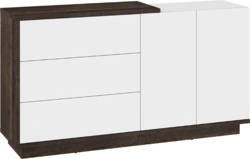 HYBRID 07 large chest of drawers with doors, made of oak wood (grange), glossy white colorHYBRID