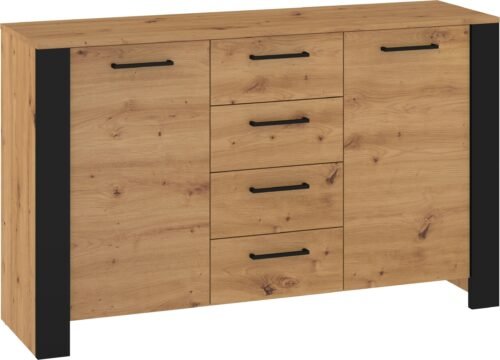 SLIDE 03 large chest of drawers with doors for the living room, artificial oak color, black