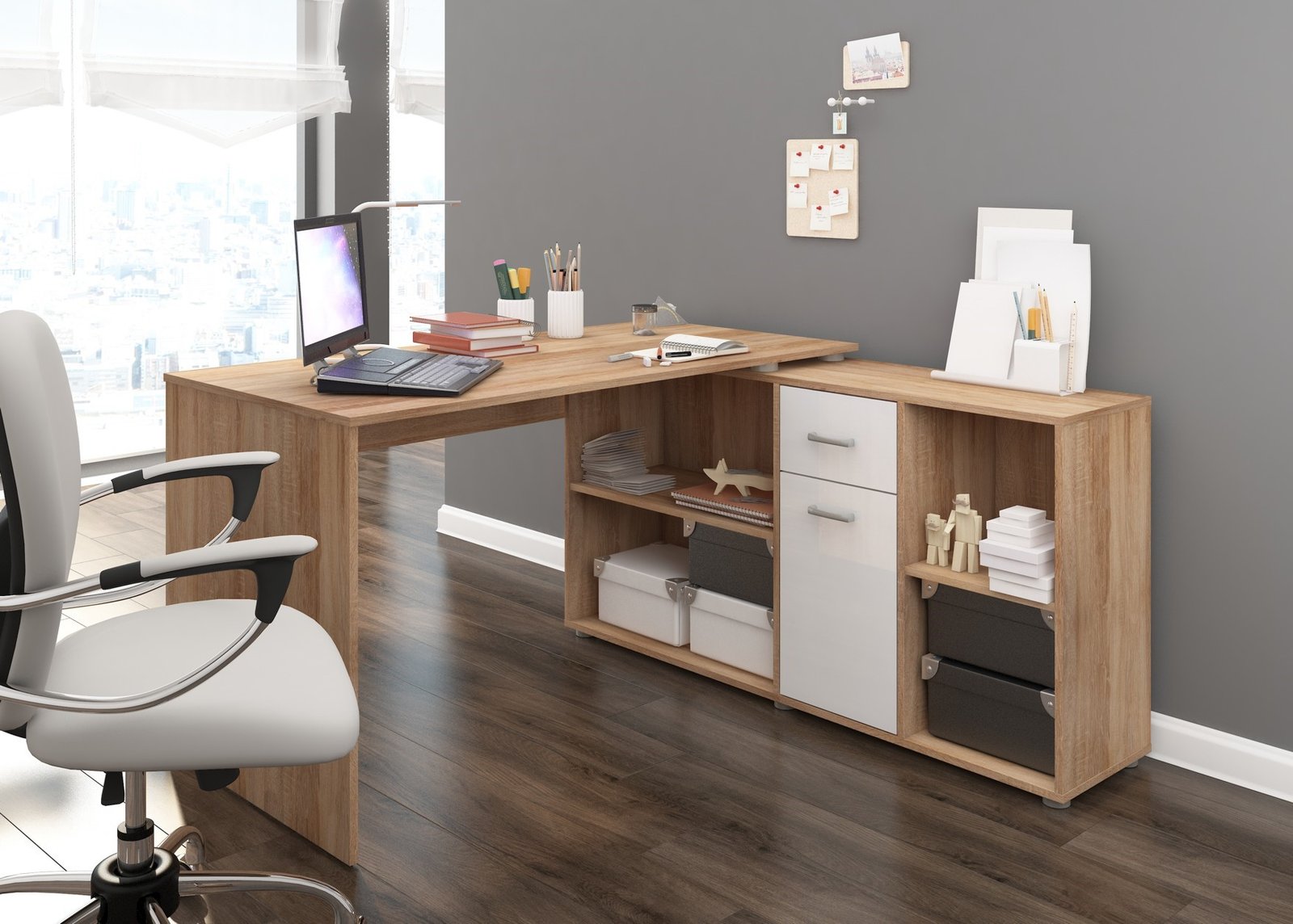 BEAT P height-adjustable corner table, sonoma white - Image 2