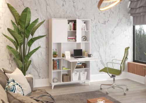 MEGAN 2 pieces of furniture, shelf + table, white