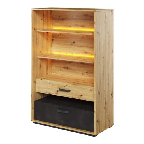 QUBIC QB-06 bookshelf, oak veneer/tan/raw steel