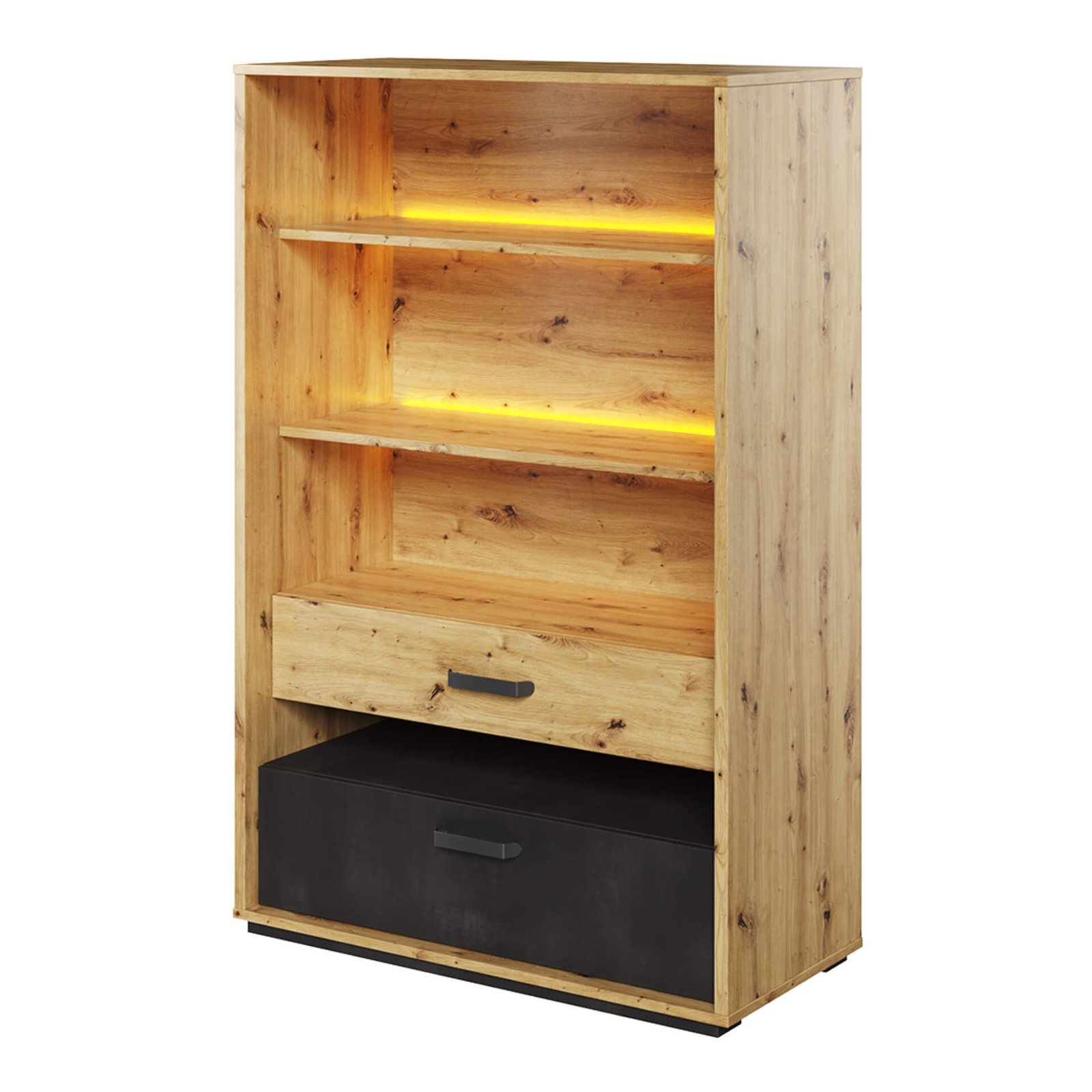 QUBIC QB-06 bookshelf, oak veneer/tan/raw steel