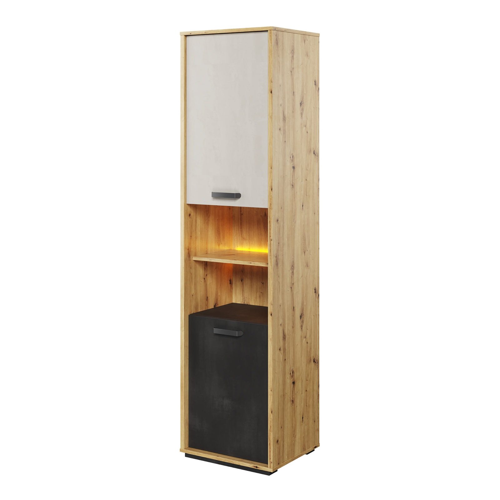 QUBIC QB-04 cabinet, faux oak/silk wood/raw steel