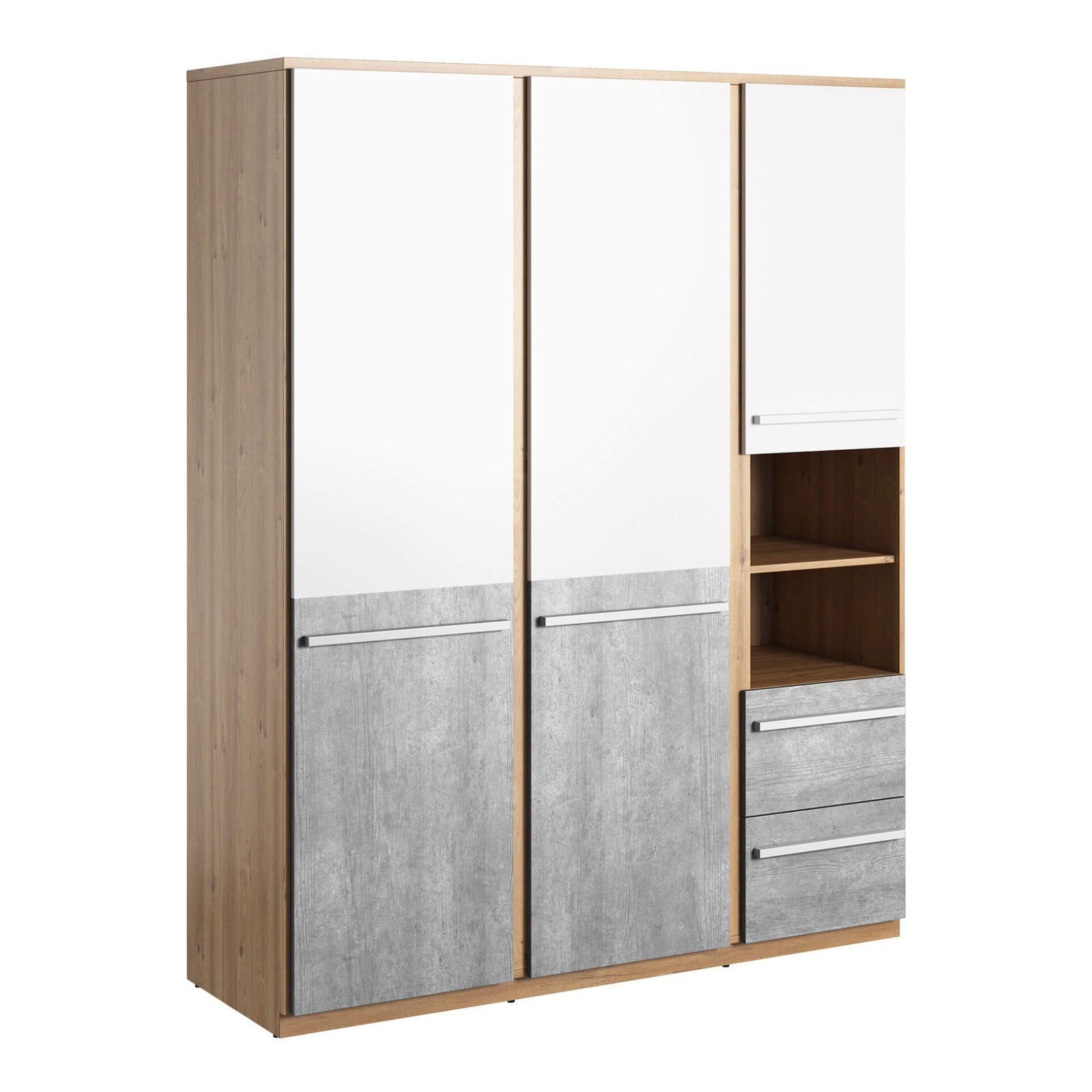 PLANO PN-01 three-door wardrobe, oak color "Nash" / gray / white
