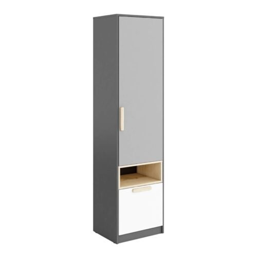 Two-door wardrobe POK PO-03 graphite/beech/gray/white
