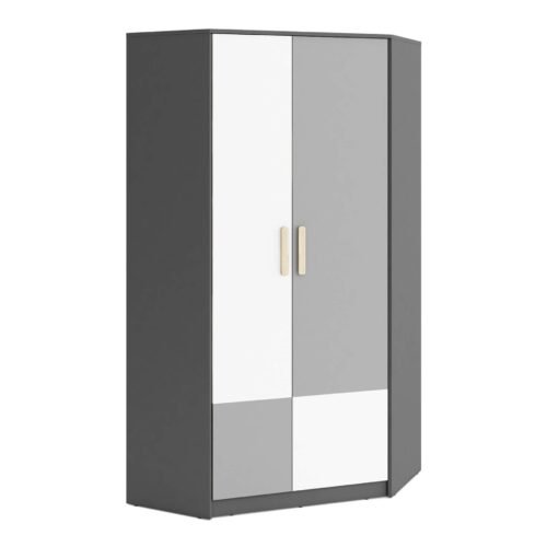 Corner wardrobe POK PO-01 graphite/beech/gray/white