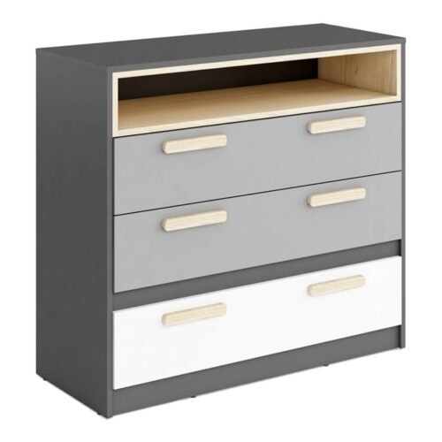 POK PO-08 chest of drawers graphite/beech/gray/white