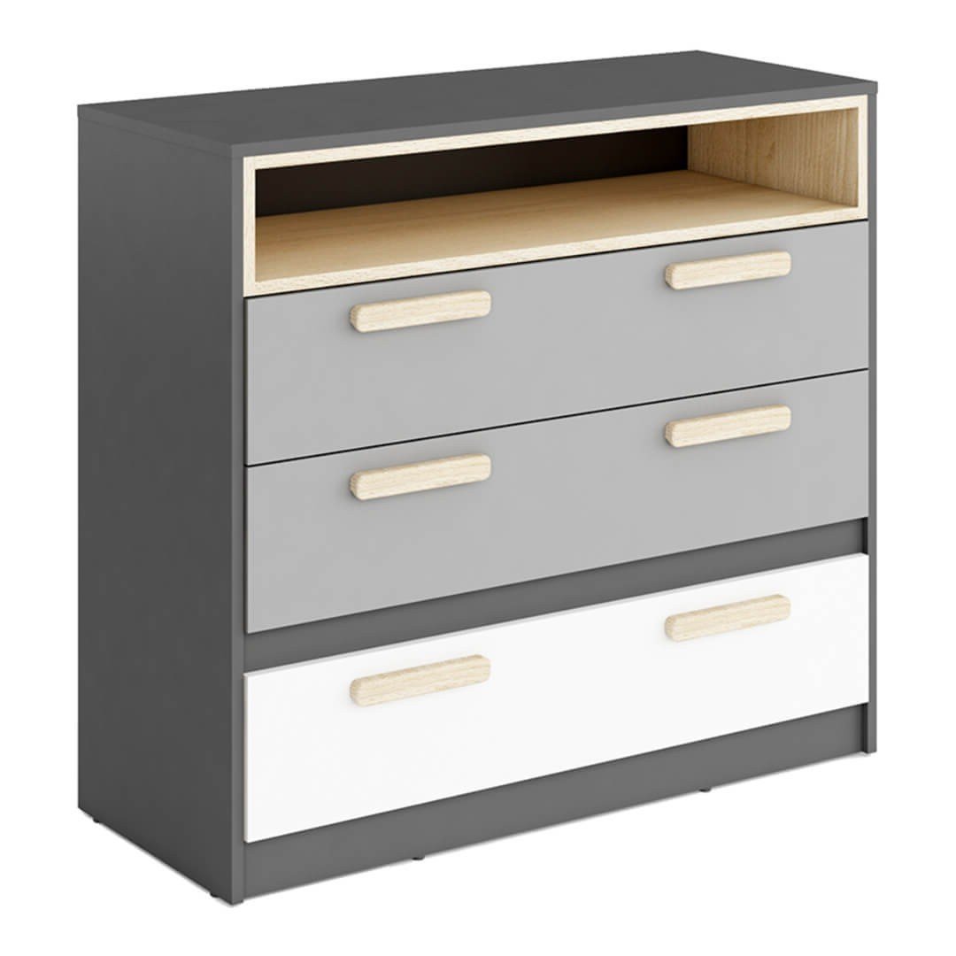 POK PO-08 chest of drawers graphite/beech/gray/white