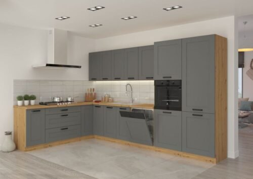 Corner kitchen set, corner kitchen 210/350 cm, artistic style/dusty gray Luna