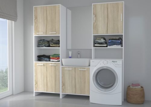 Mela II bathroom set with built-in washing machine