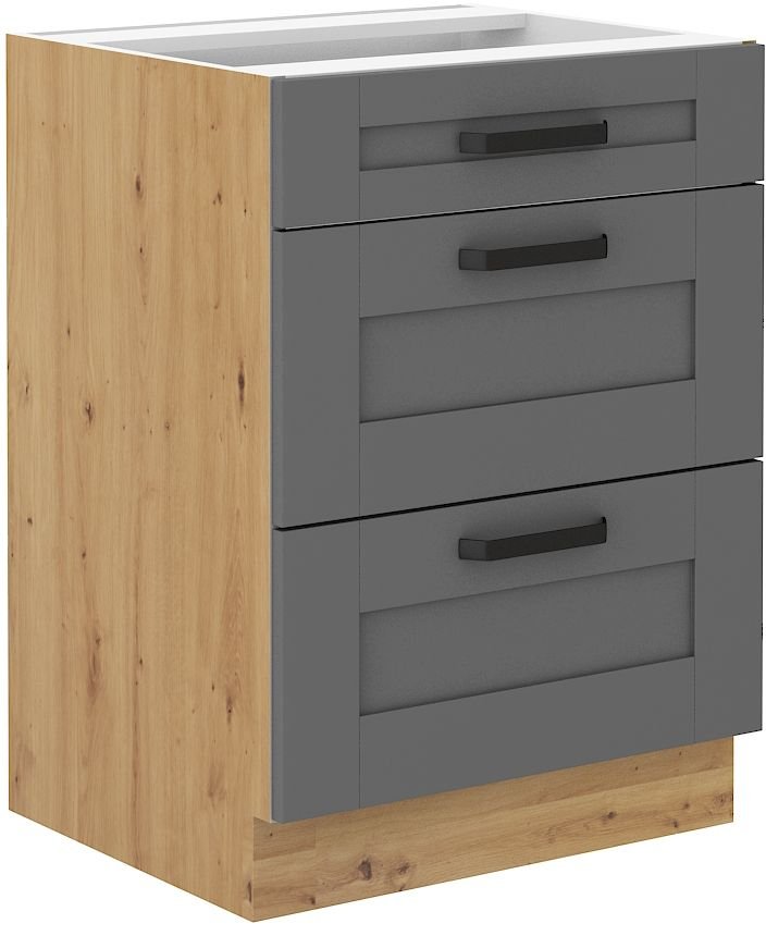 Luna artisan/dustgrey 60 D 3S BB base cabinet with 60 cm drawers