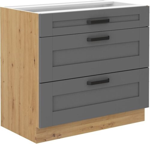 Luna artisan/dustgrey 80 D 3S BB base cabinet with 80 cm drawers