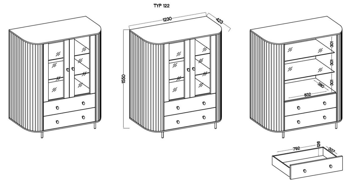 Showcase 2F2S with drawers 122 Oval beige - Image 5