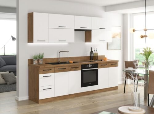 Vigo kitchen, 260 cm, white, glossy