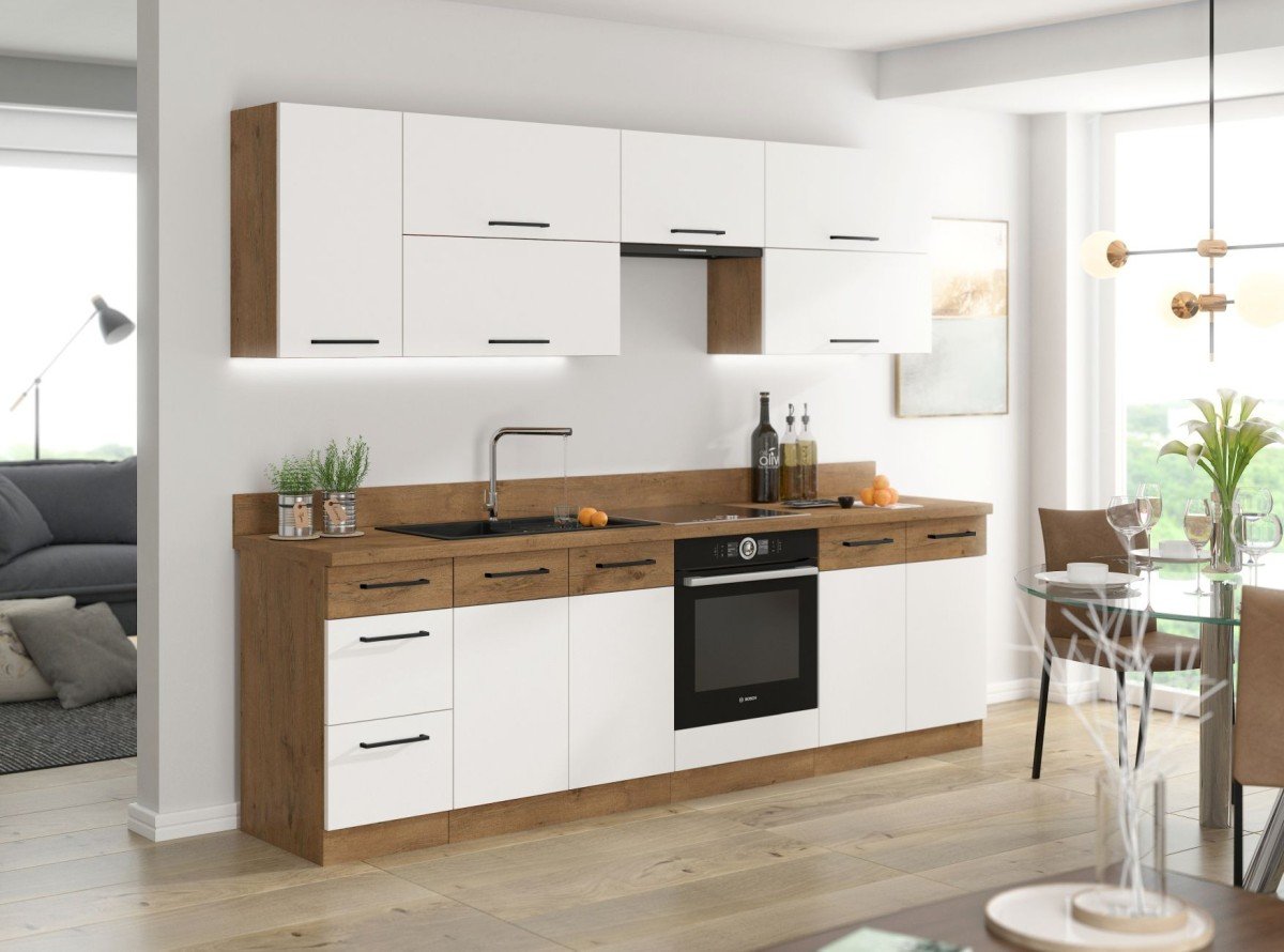 Vigo kitchen, 260 cm, white, glossy